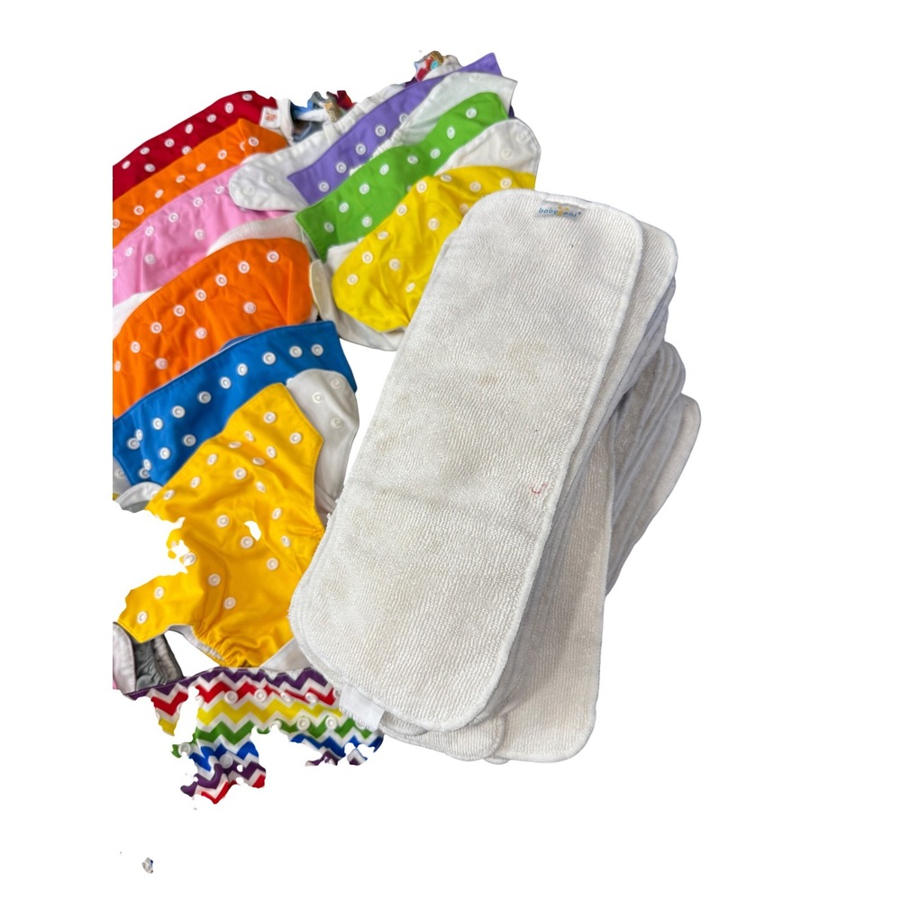Lot of 30 Adjustable Pocket Cloth Diapers with 26 Reusable Inserts Multicolor - Picture 4 of 4